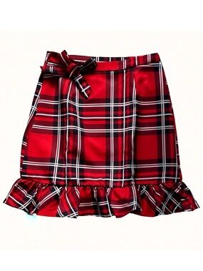 NWT Retro Stage Red Plaid Tantan Ruffle Mini Skirt Size Medium